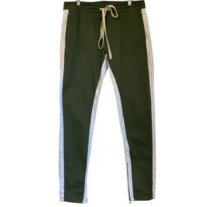 KDNK Jogger Pants Men XL Green Side Stripe Zip Ankle Tie Waist Y2K Sporstwear